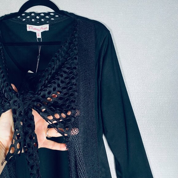 Pretty Angel Dress Womens L Black Floral Embroidered Layered Whimsy Goth Sequins - Picture 5 of 16